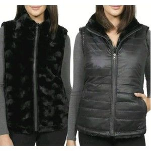 Nicole Miller Original Black Reversible Puffy Vest Women Sz M